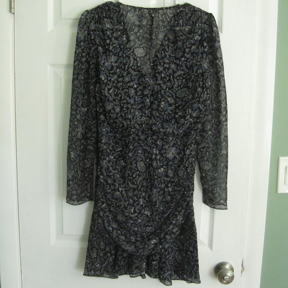 Veronica Beard Rosalia Mini Paisley Dress Size 2 Ruched Silk Blue Black Floral - Picture 3 of 7